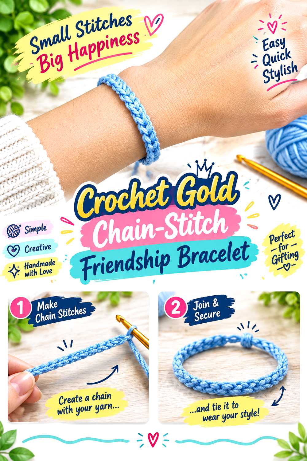 Crochet Gold Chain Stitch Friendship Bracelet