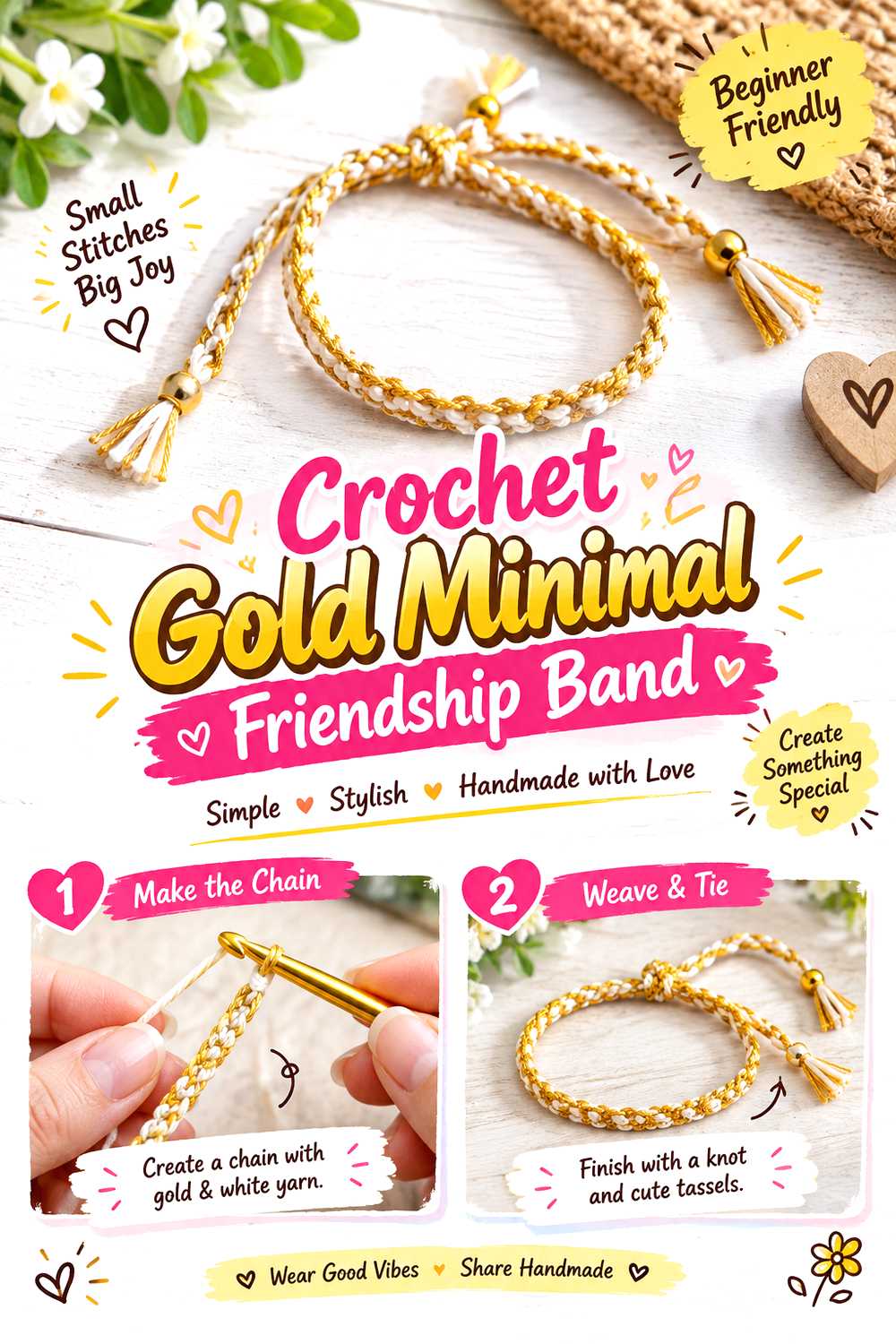 Crochet Gold Minimal Friendship Band