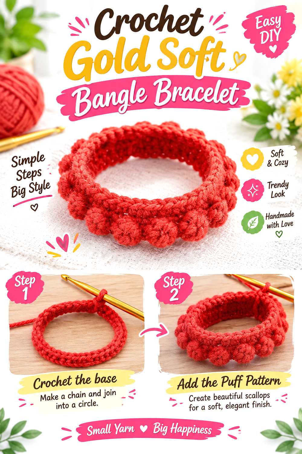 Crochet Gold Soft Bangle Bracelet
