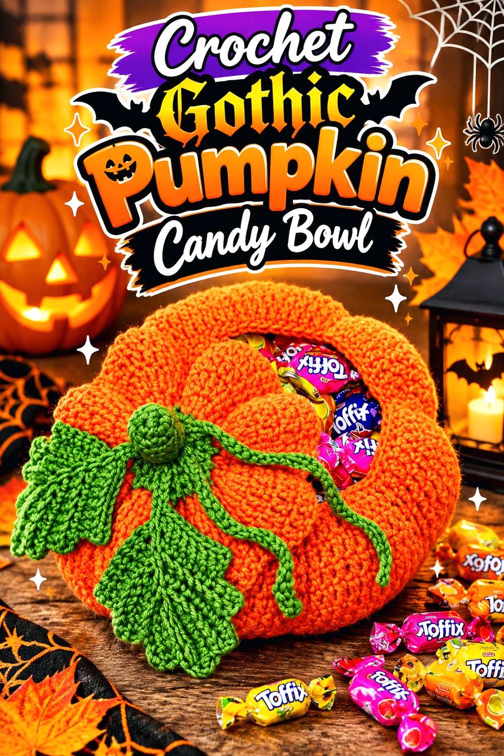 Crochet Gothic Pumpkin Candy Bowl