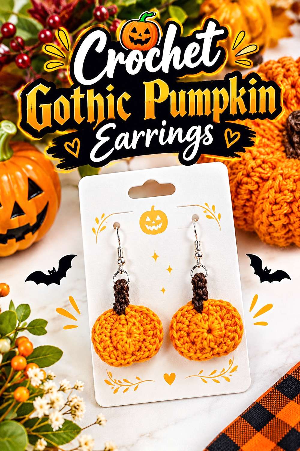 Crochet Gothic Pumpkin Earrings