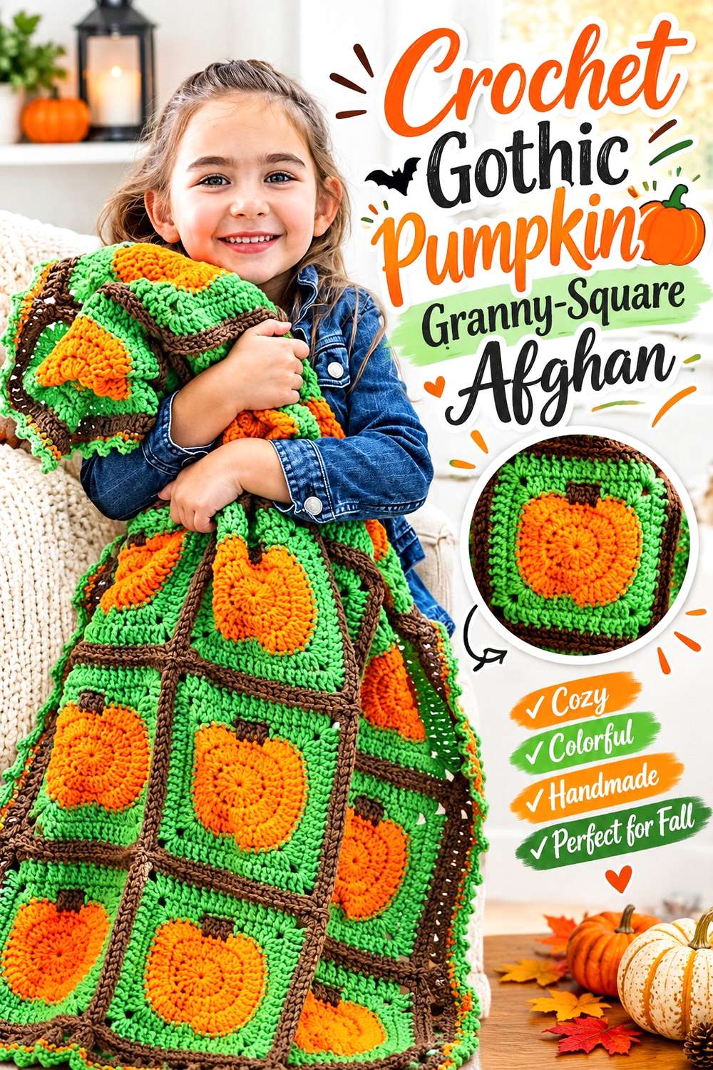 Crochet Gothic Pumpkin Granny-Square Afghan