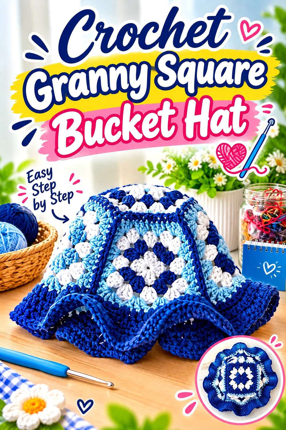 Crochet Granny Square Bucket Hat