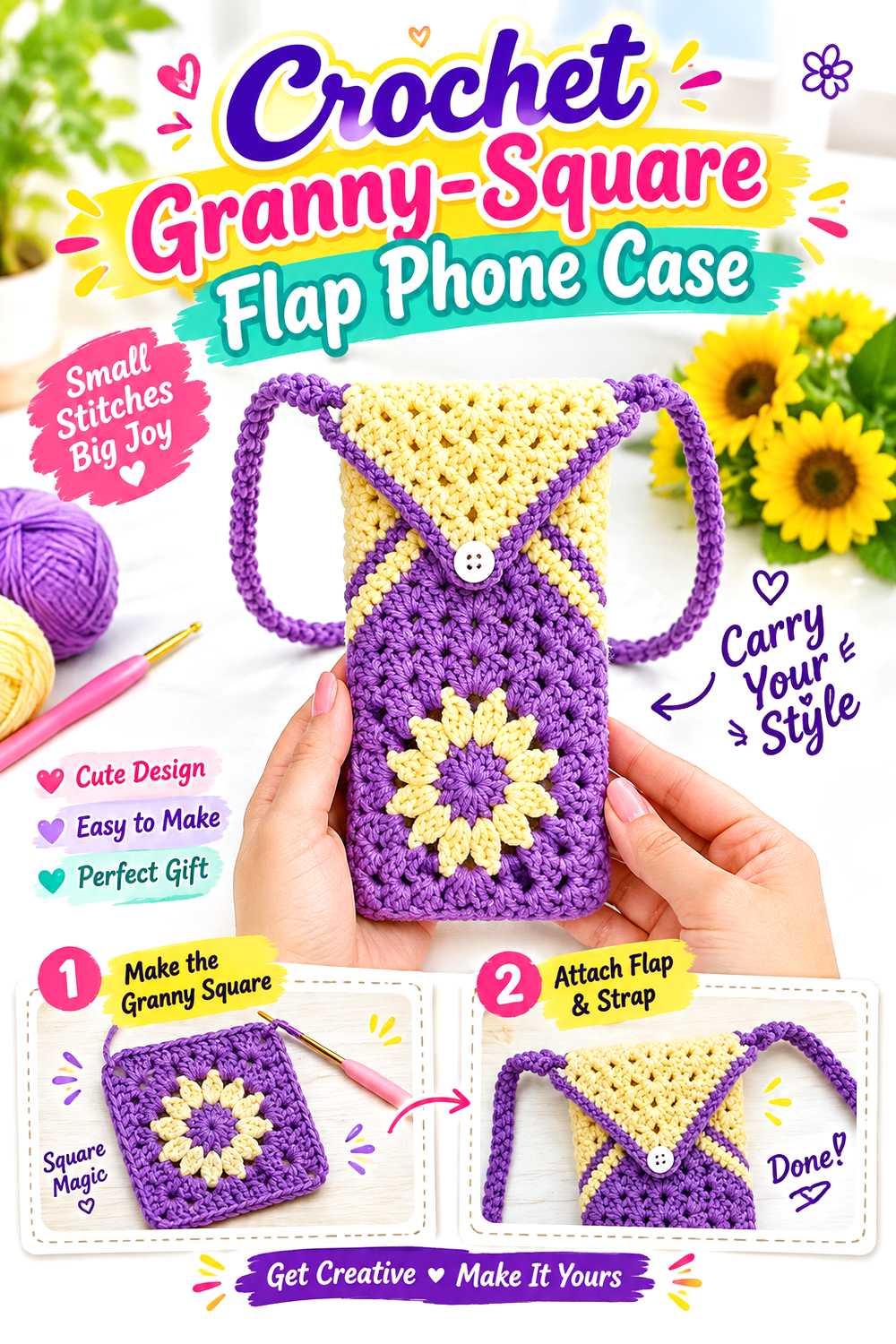 Crochet Granny Square Flap Phone Case