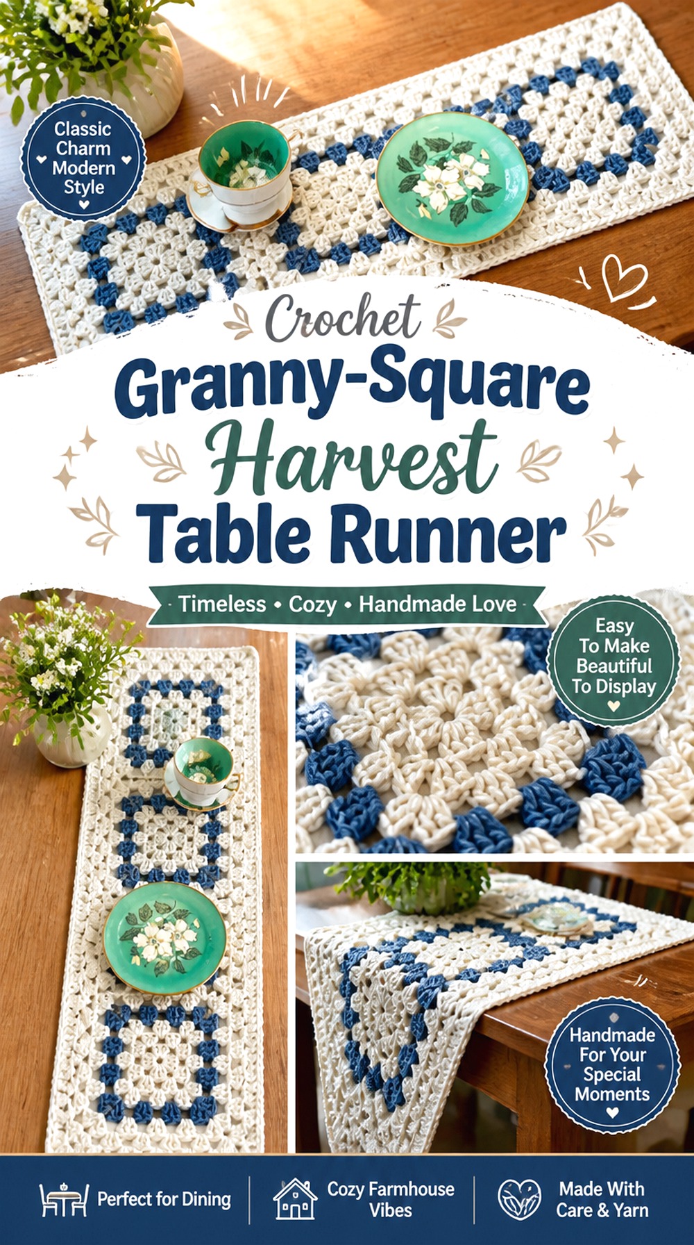 Crochet Granny Square Harvest Table Runner