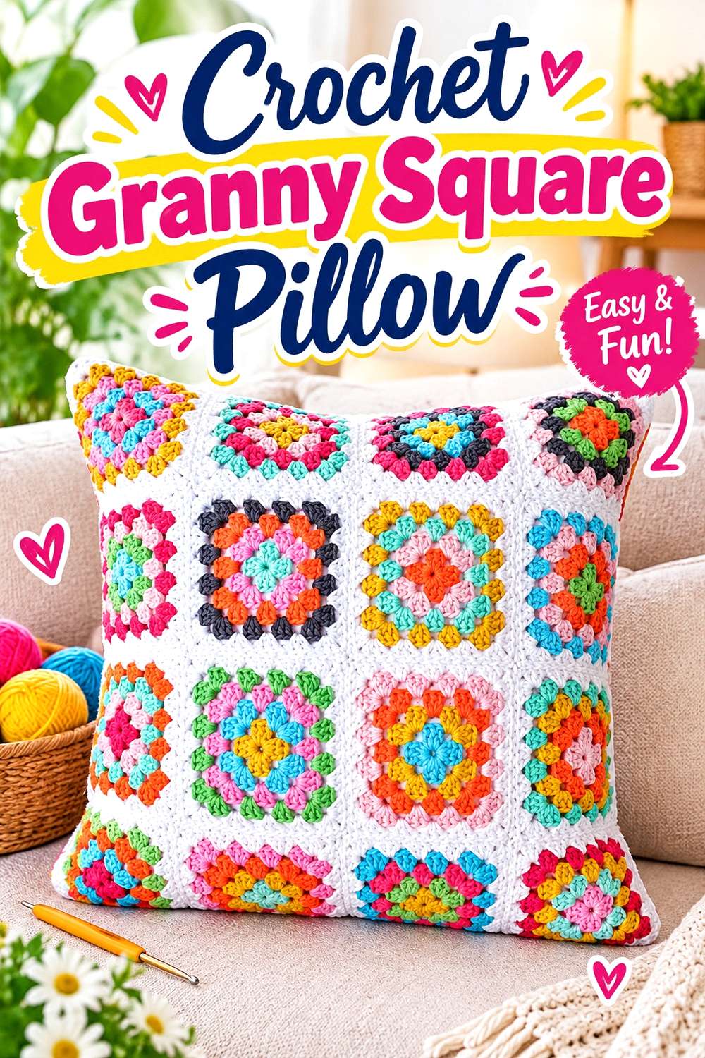 Crochet Granny Square Pillow