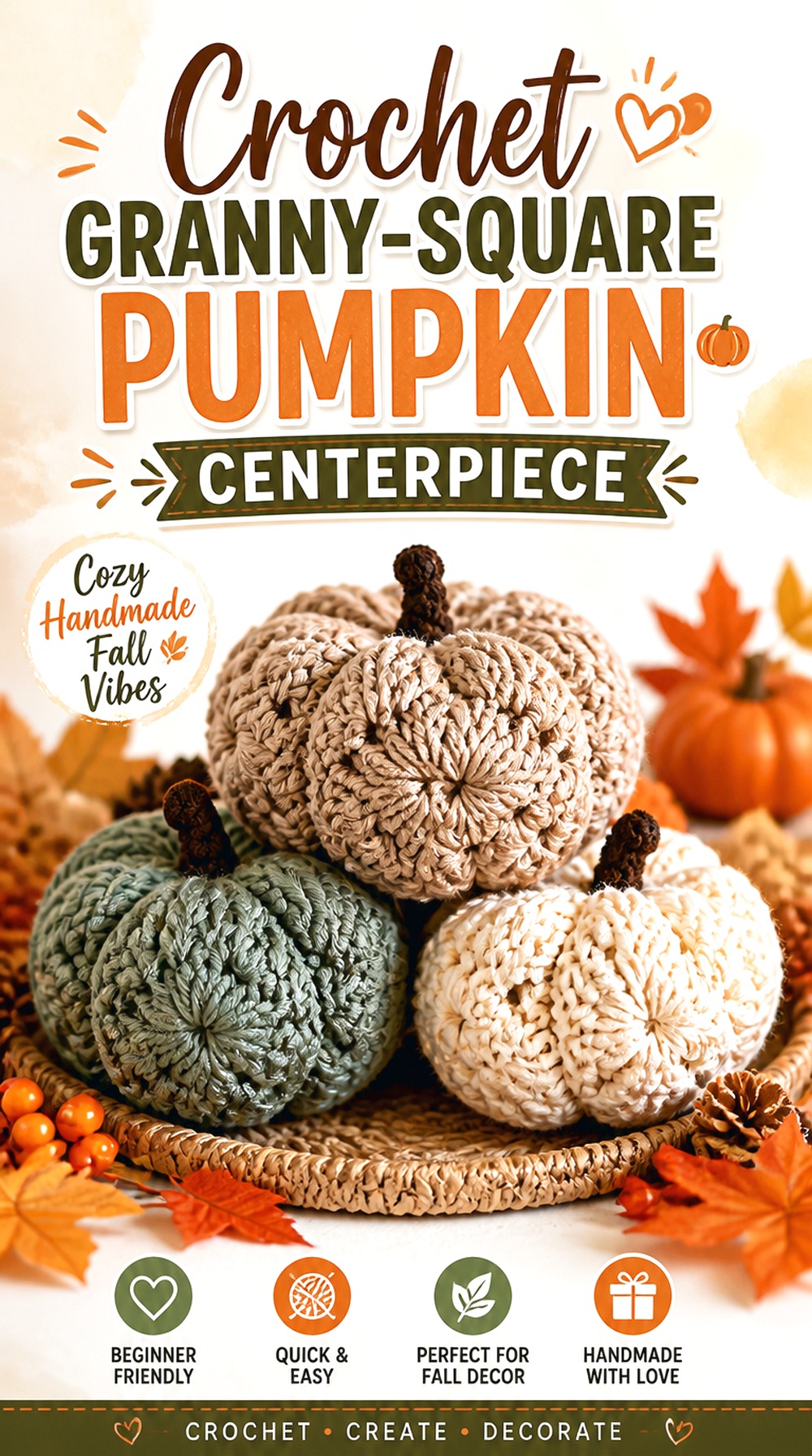 Crochet Granny Square Pumpkin Centerpiece