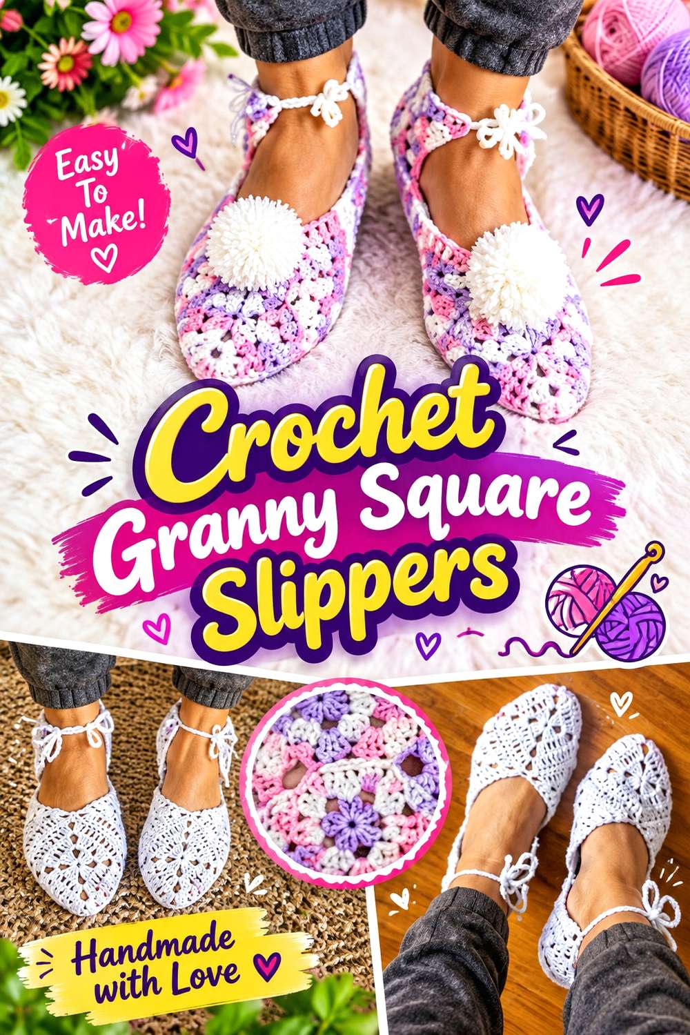Crochet Granny Square Slippers
