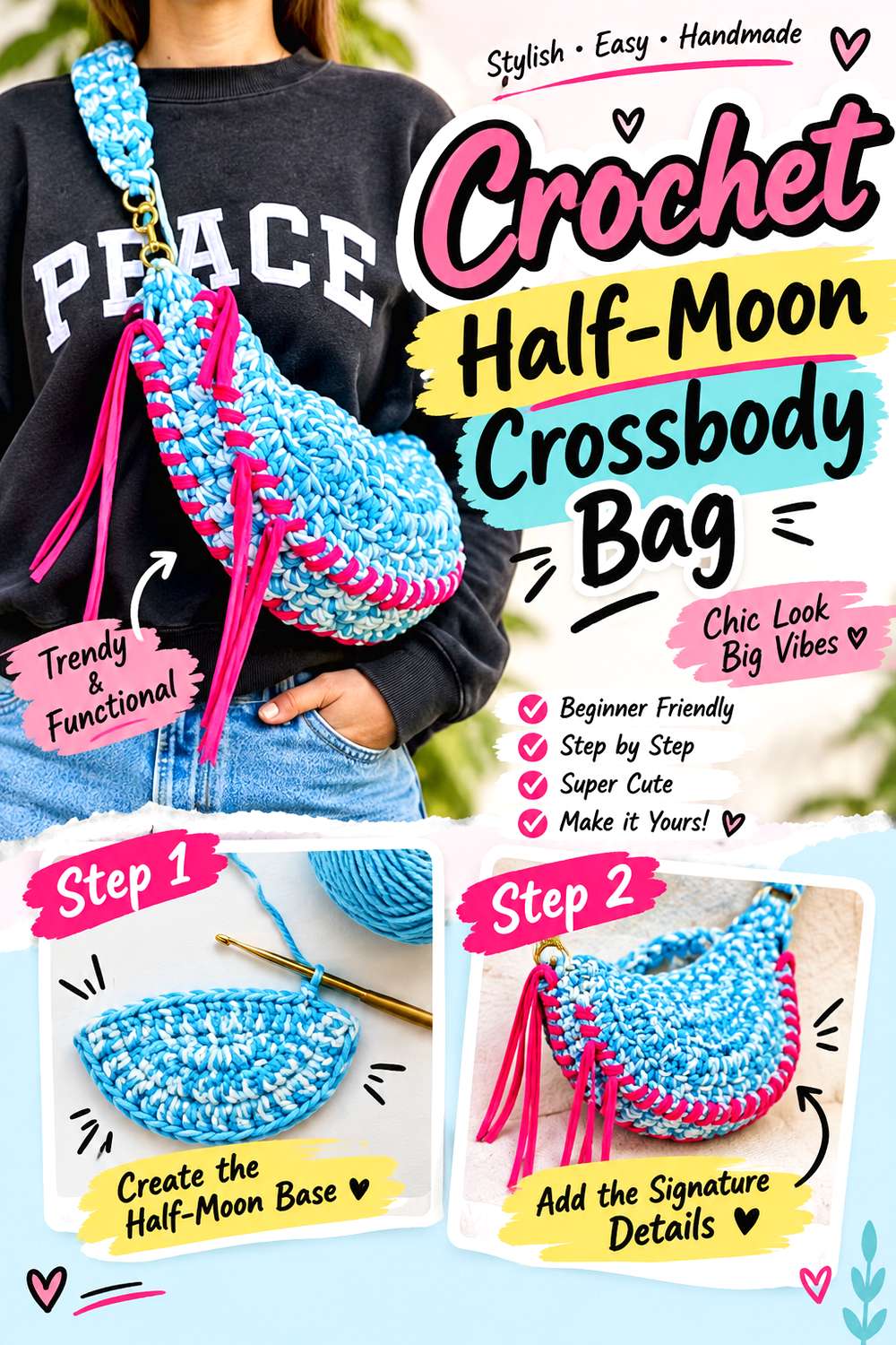 Crochet Half-Moon Crossbody Bag