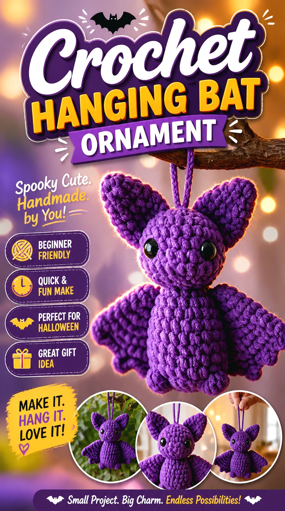 Crochet Hanging Bat Ornament