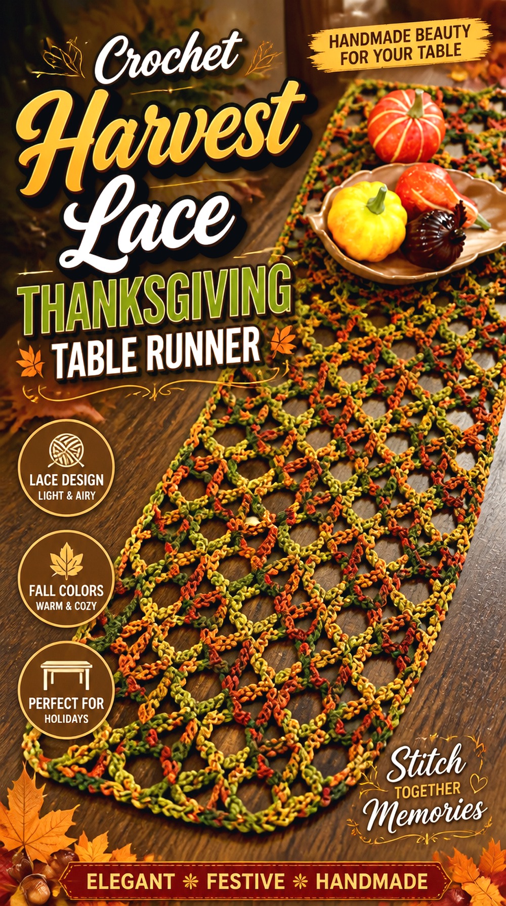 Crochet Harvest Lace Thanksgiving Table Runner