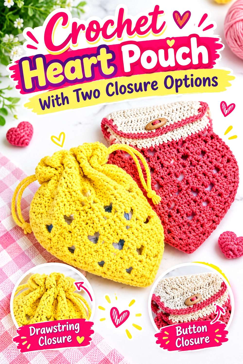 Crochet Heart Pouch With Two Closure Options