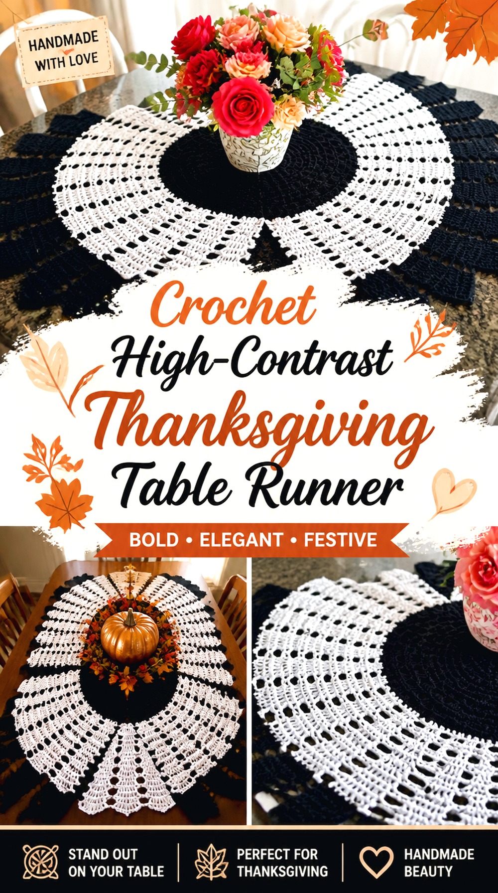 Crochet High Contrast Thanksgiving Table Runner