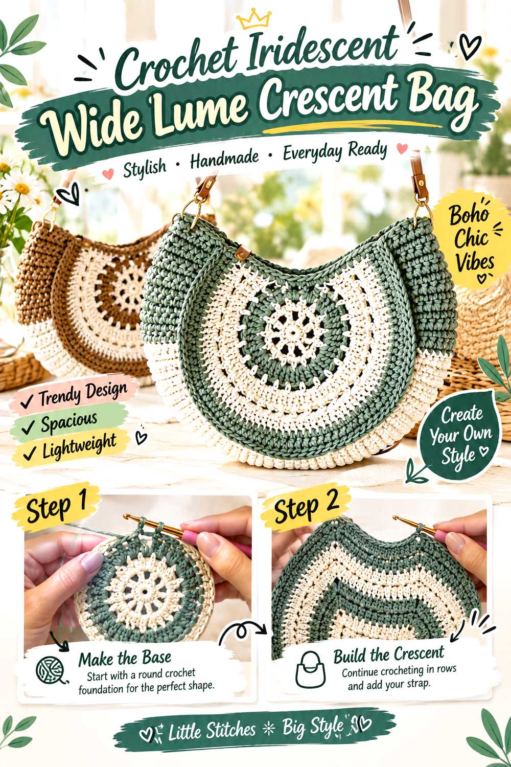 Crochet Iridescent Wide Lume Crescent Bag