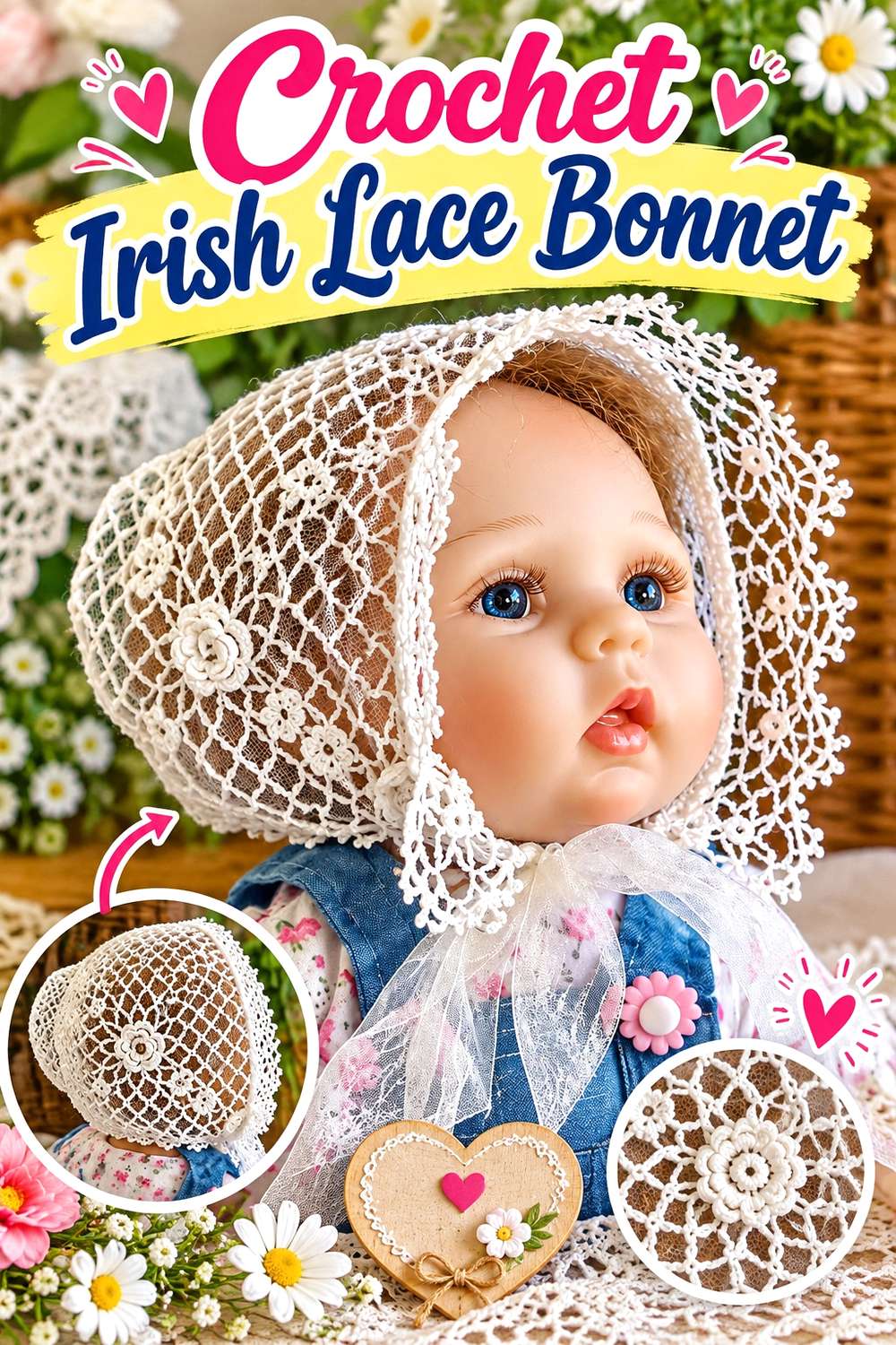 Crochet Irish Lace Bonnet