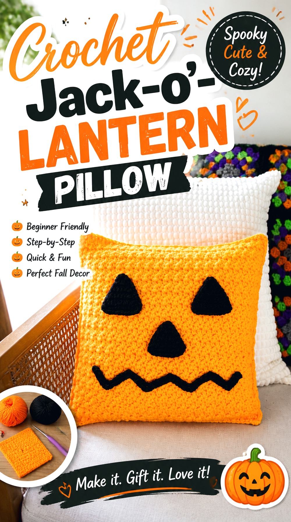 Crochet Jack o’ Lantern Pillow