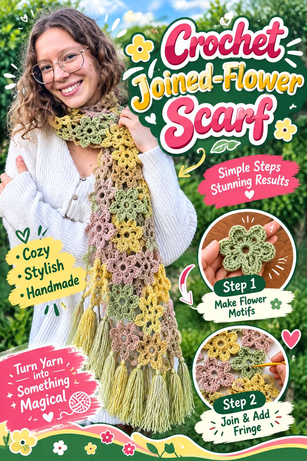 Crochet Joined-Flower Scarf