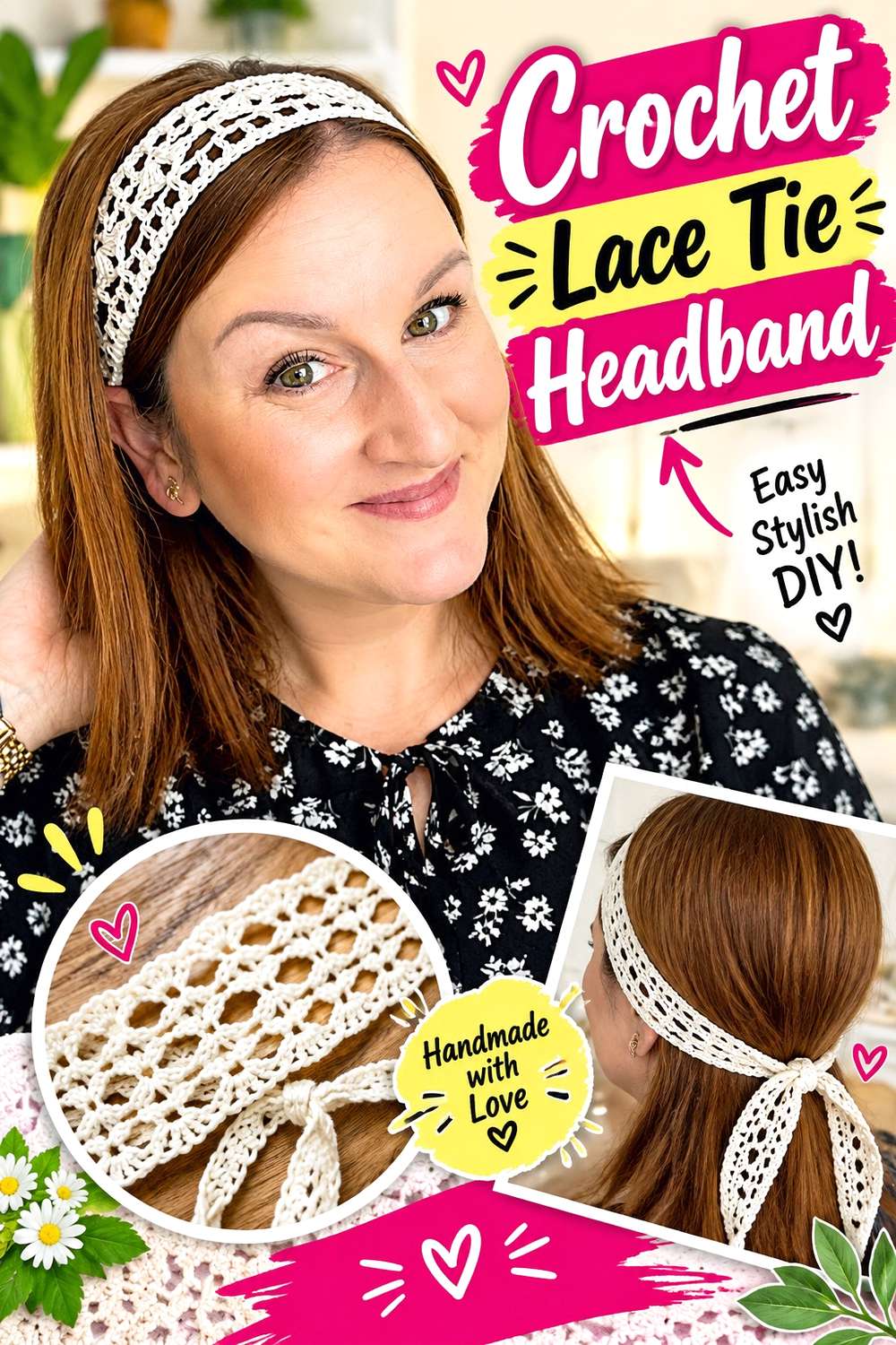 Crochet Lace Tie Headband