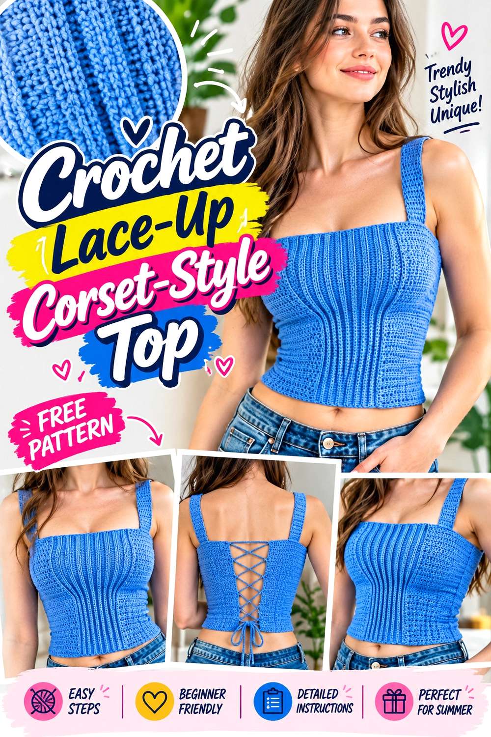 Crochet Lace-Up Corset-Style Top
