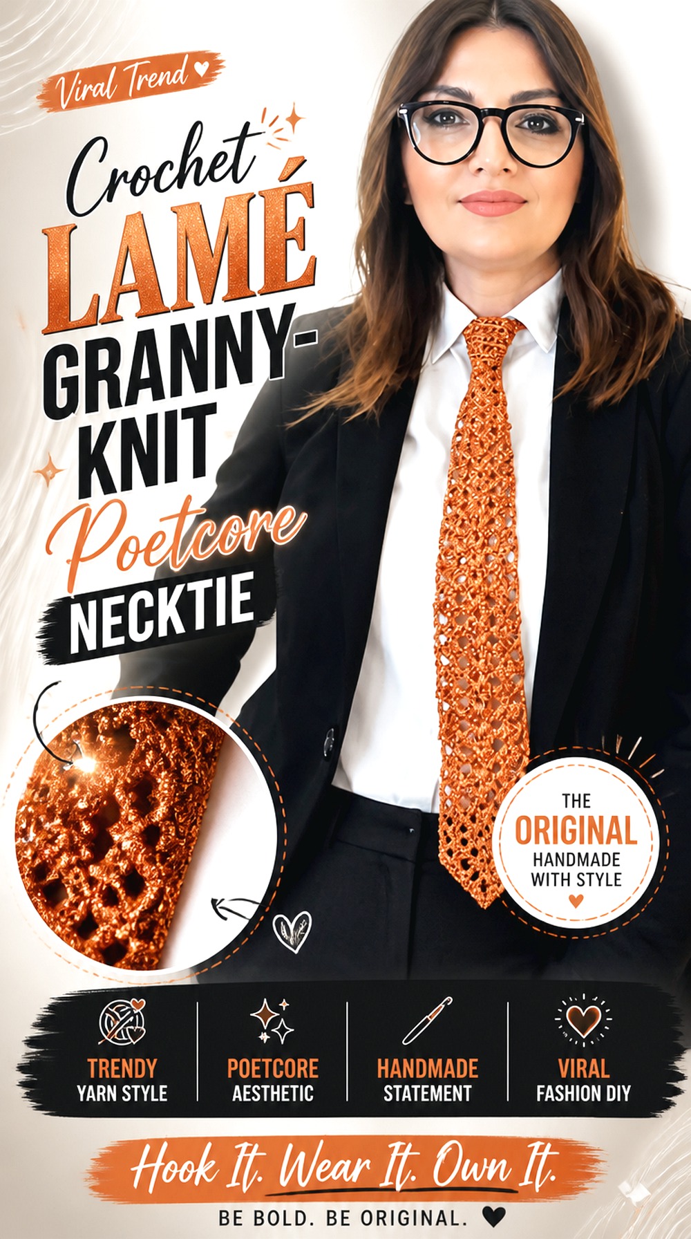 Crochet Lamé Granny Knit Poetcore Necktie