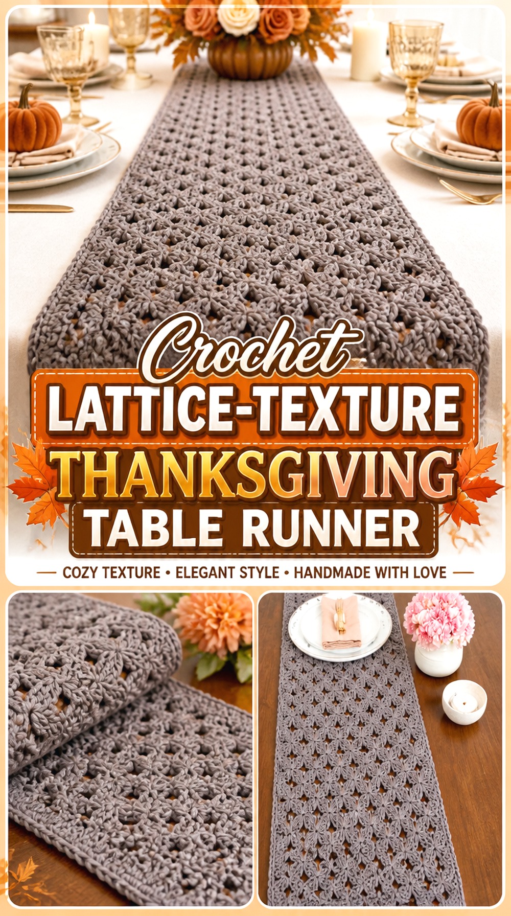 Crochet Lattice Texture Thanksgiving Table Runner