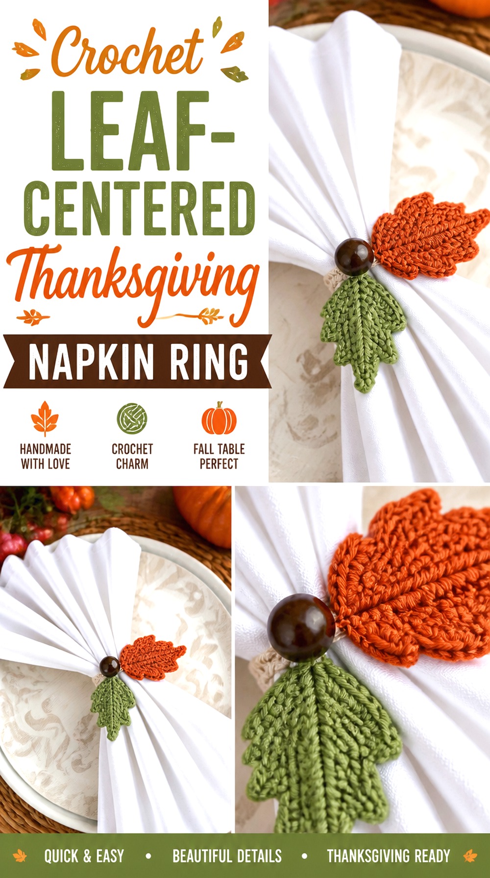 Crochet Leaf Centered Thanksgiving Napkin Ring