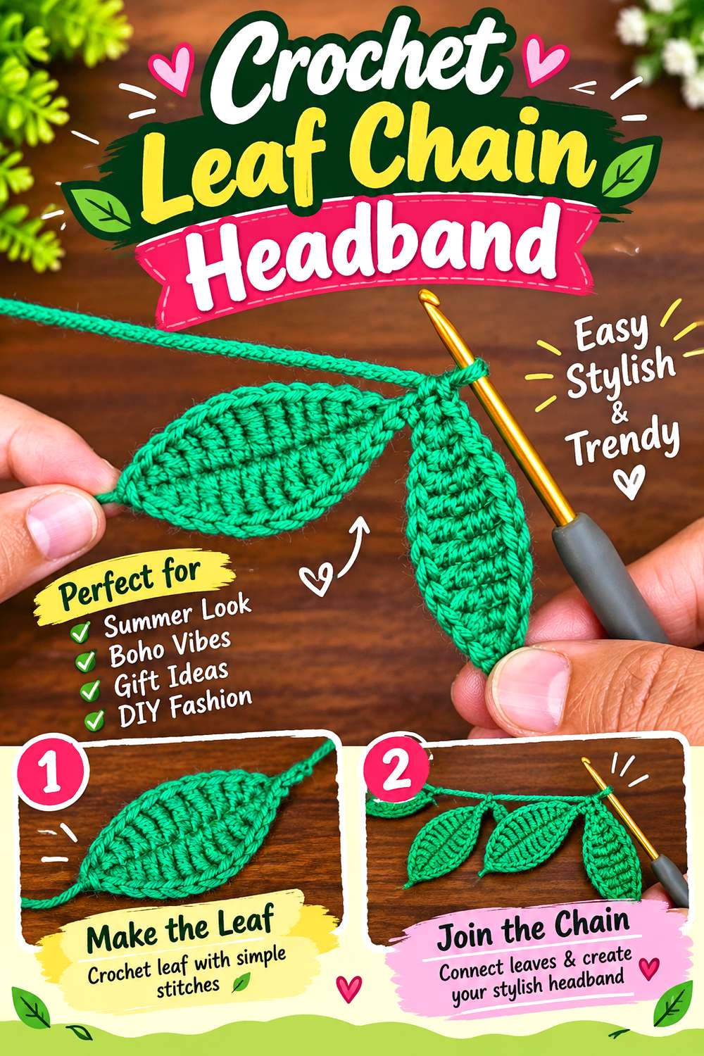 Crochet Leaf Chain Headband