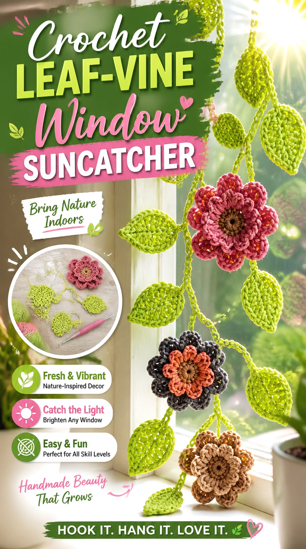 Crochet Leaf Vine Window Suncatcher