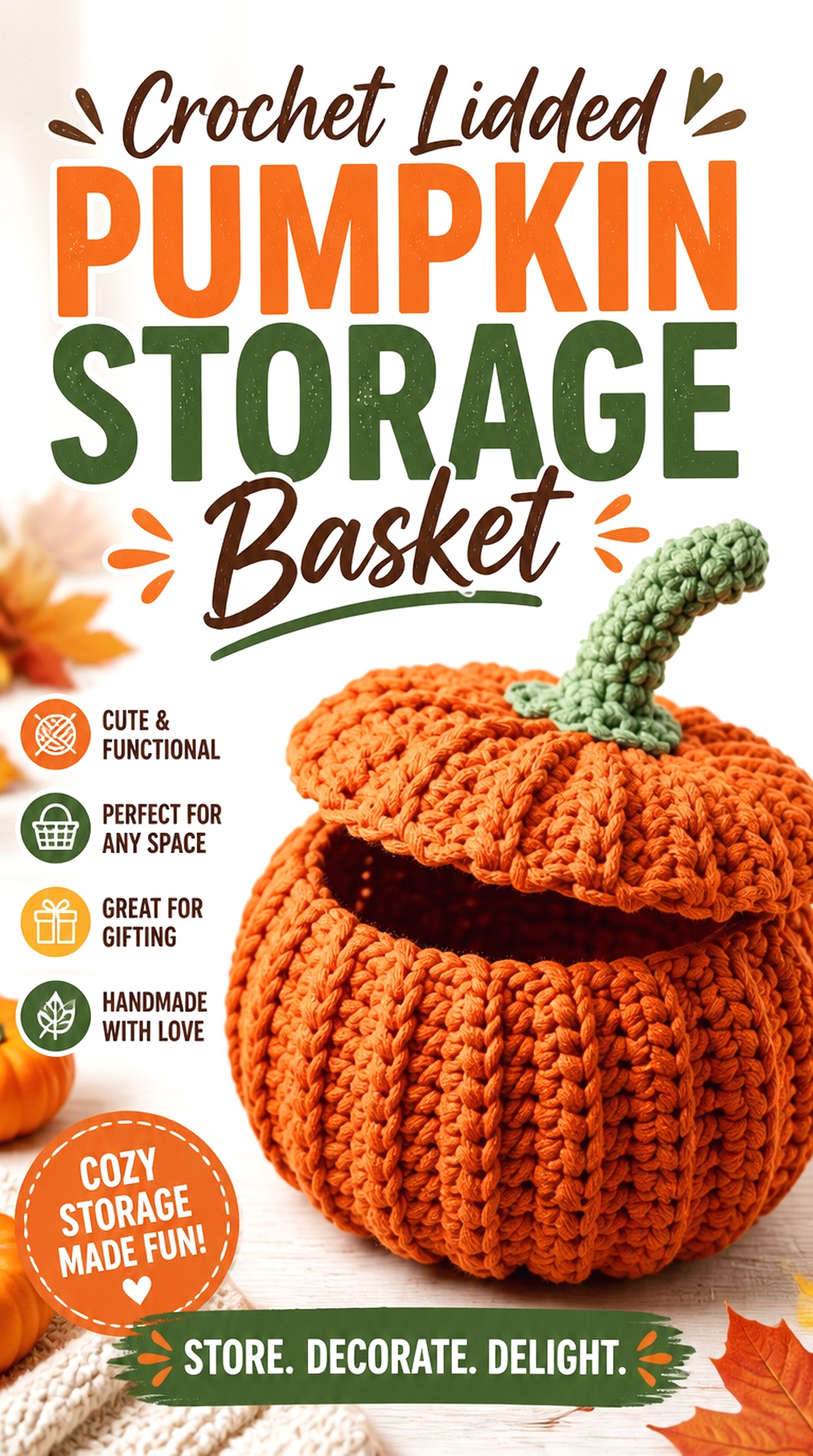 Crochet Lidded Pumpkin Storage Basket