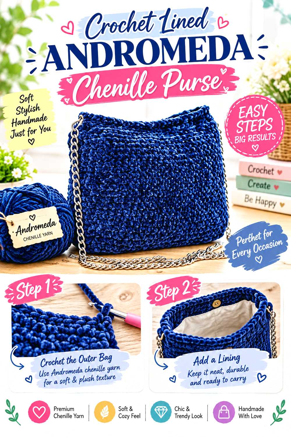 Crochet Lined Andromeda Chenille Purse