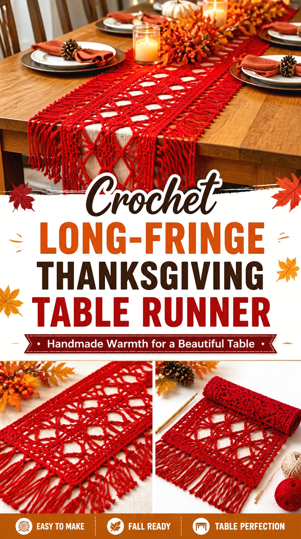 Crochet Long Fringe Thanksgiving Table Runner