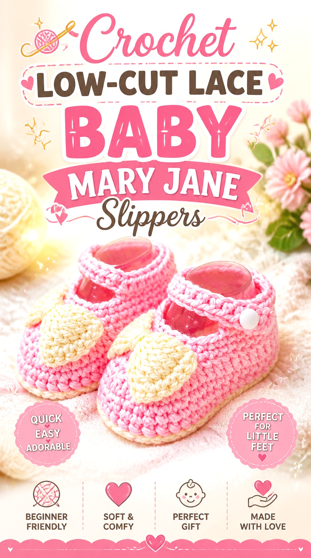Crochet Low Cut Lace Baby Mary Jane Slippers
