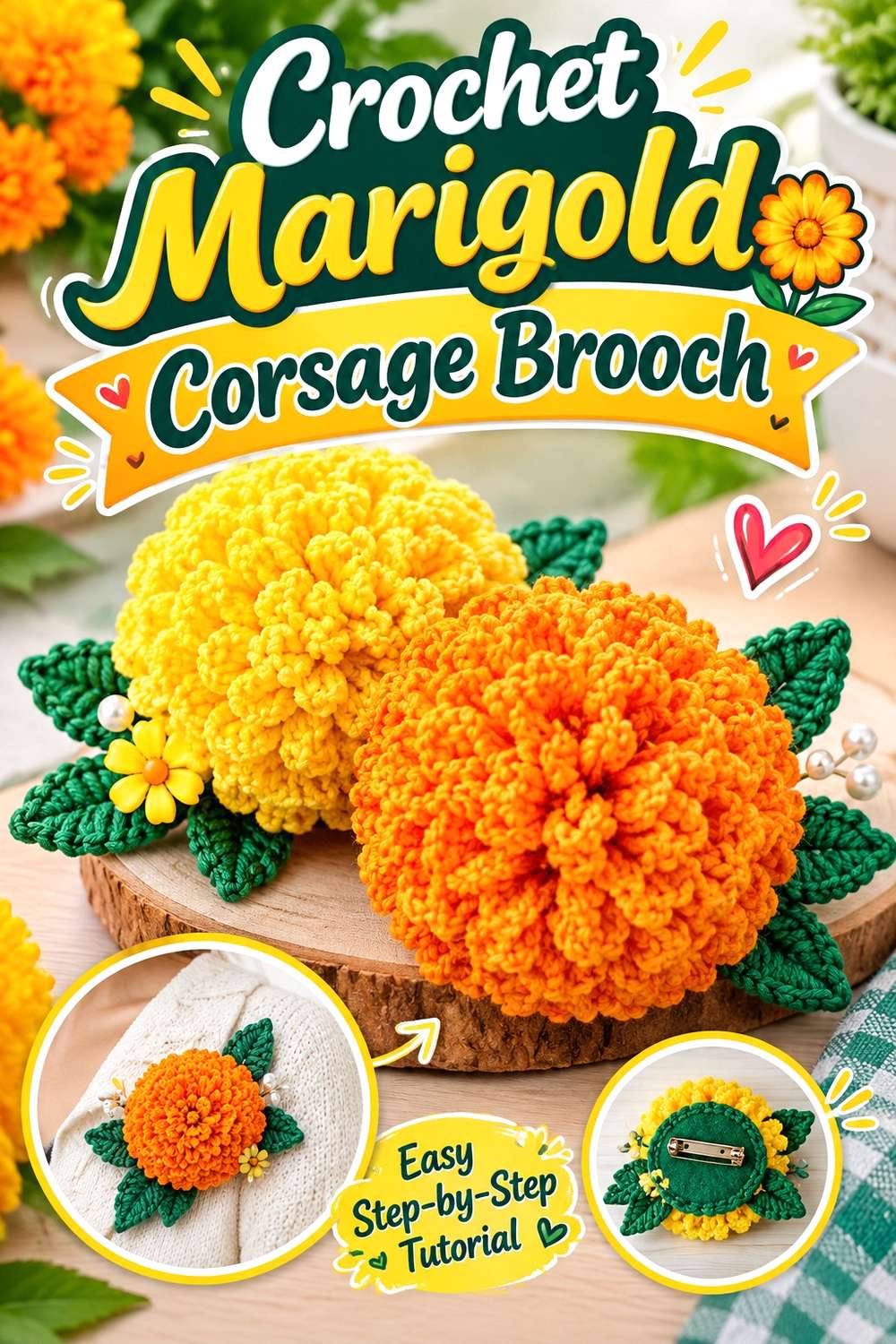 Crochet Marigold Corsage Brooch