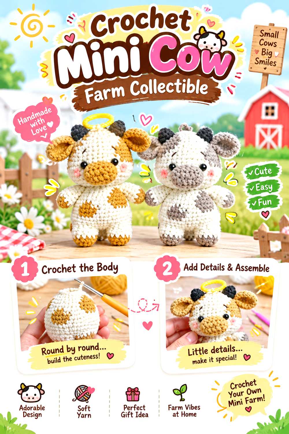 Crochet Mini Cow Farm Collectible