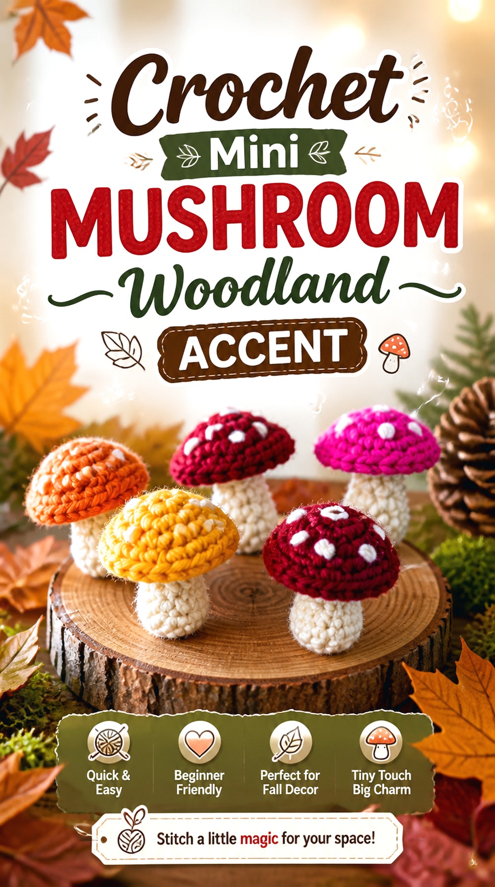 Crochet Mini Mushroom Woodland Accent