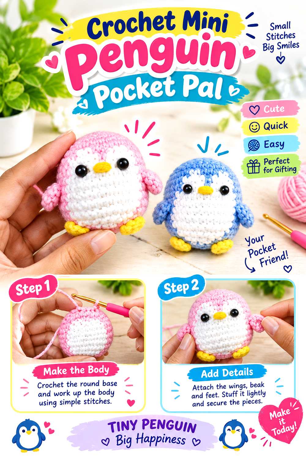 Crochet Mini Penguin Pocket Pal