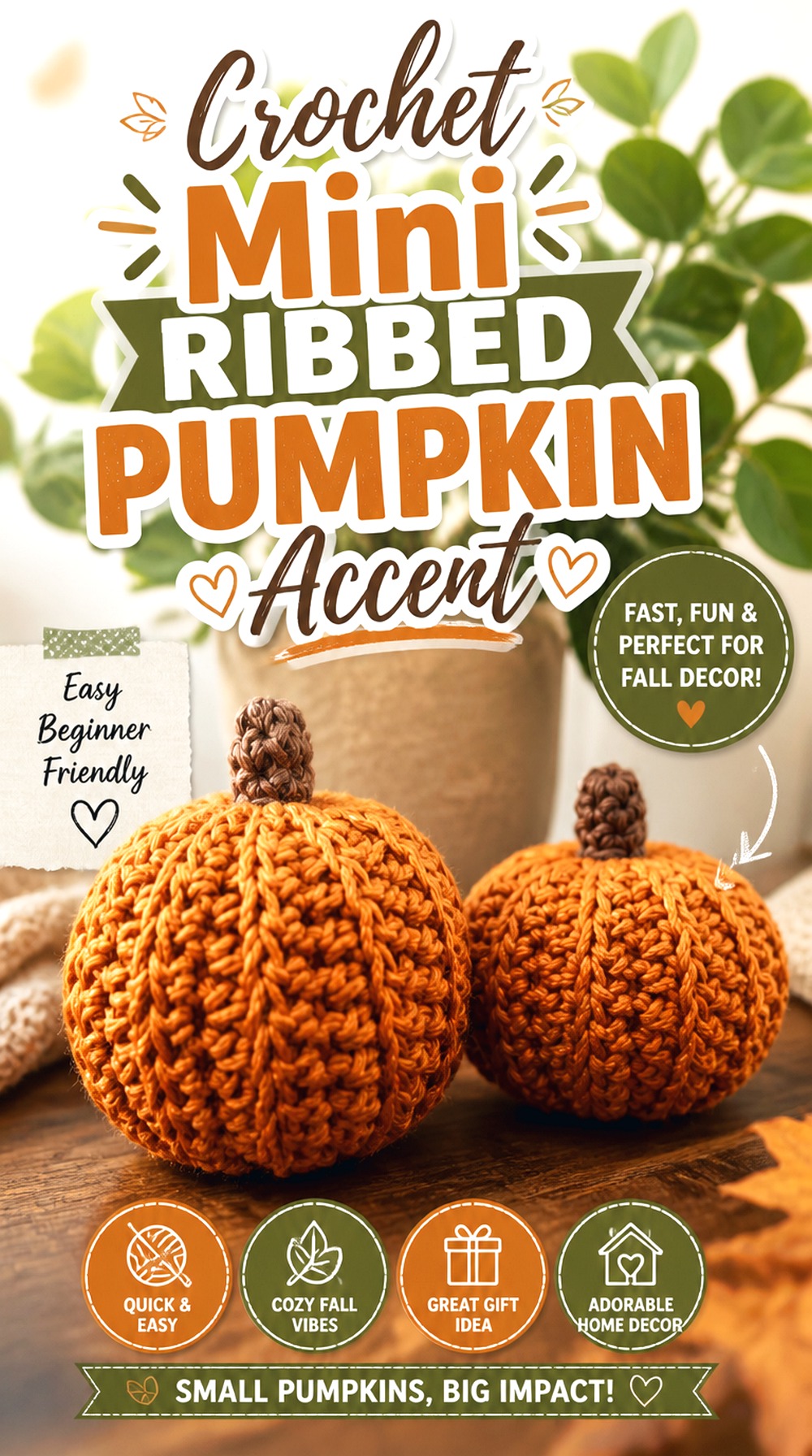 Crochet Mini Ribbed Pumpkin Accent