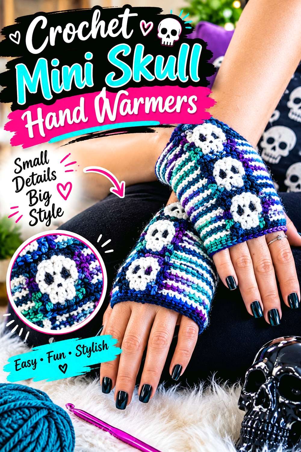 Crochet Mini Skull Hand Warmers