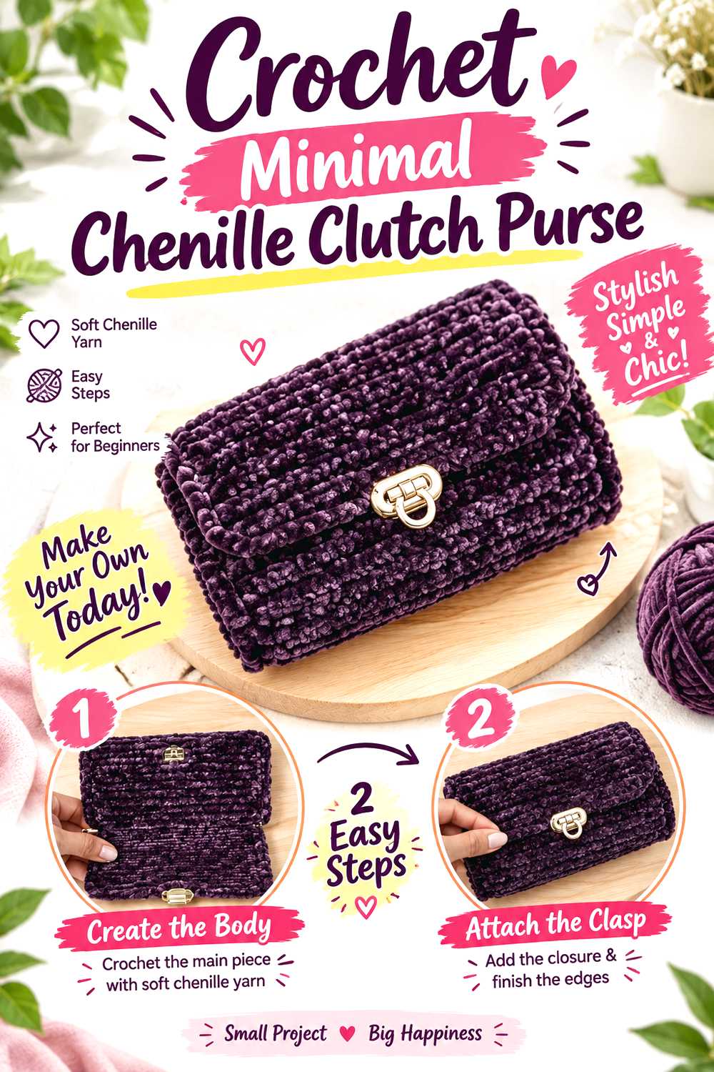 Crochet Minimal Chenille Clutch Purse