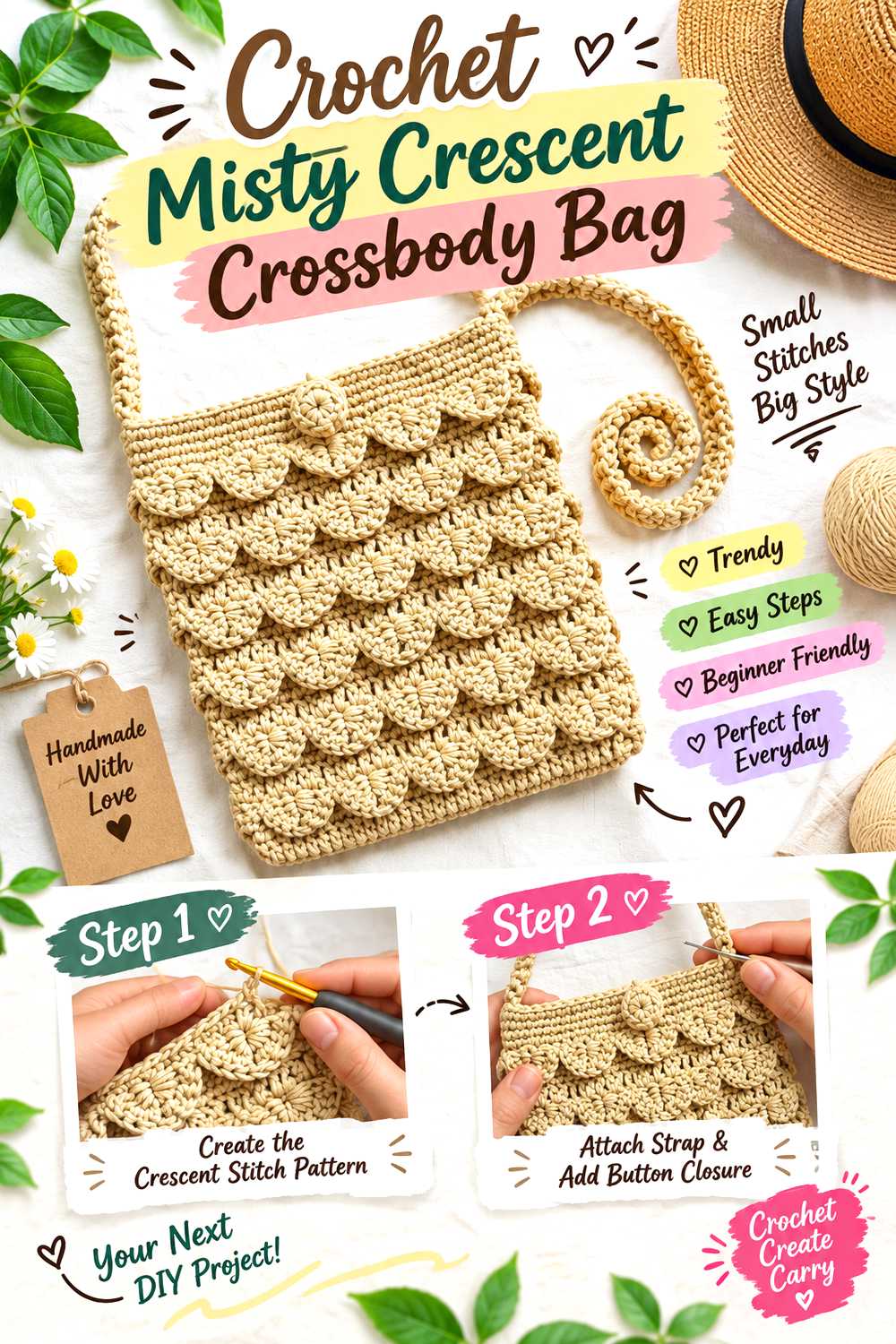 Crochet Misty Crescent Crossbody Bag