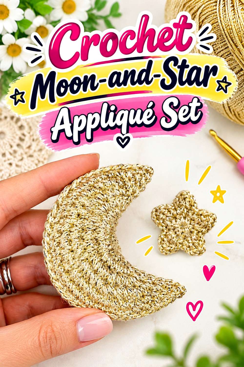 Crochet Moon-and-Star Appliqué Set