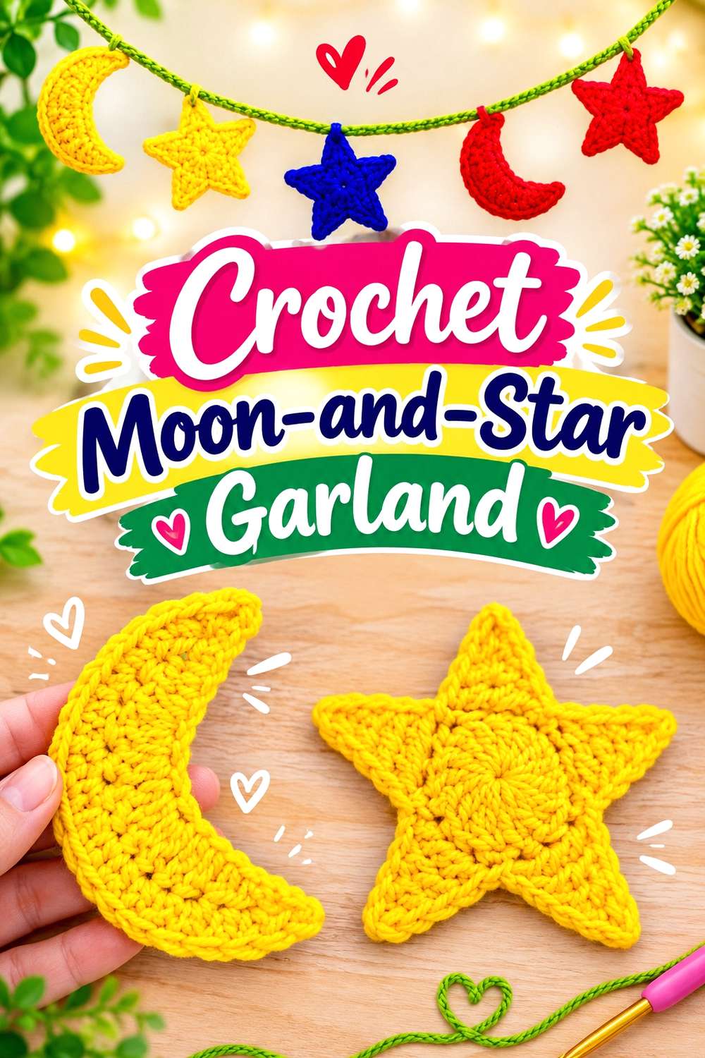 Crochet Moon-and-Star Garland