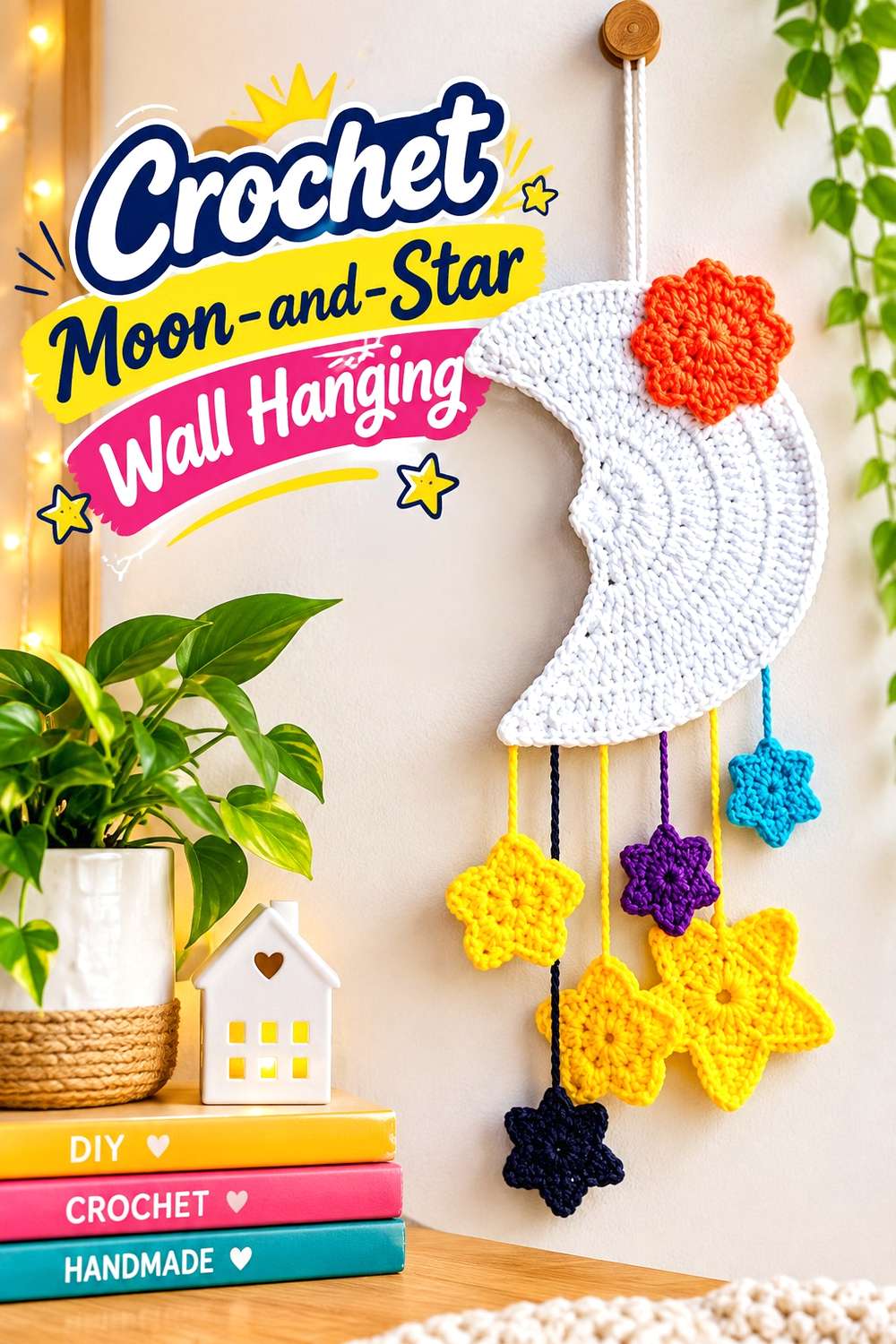 Crochet Moon-and-Star Wall Hanging