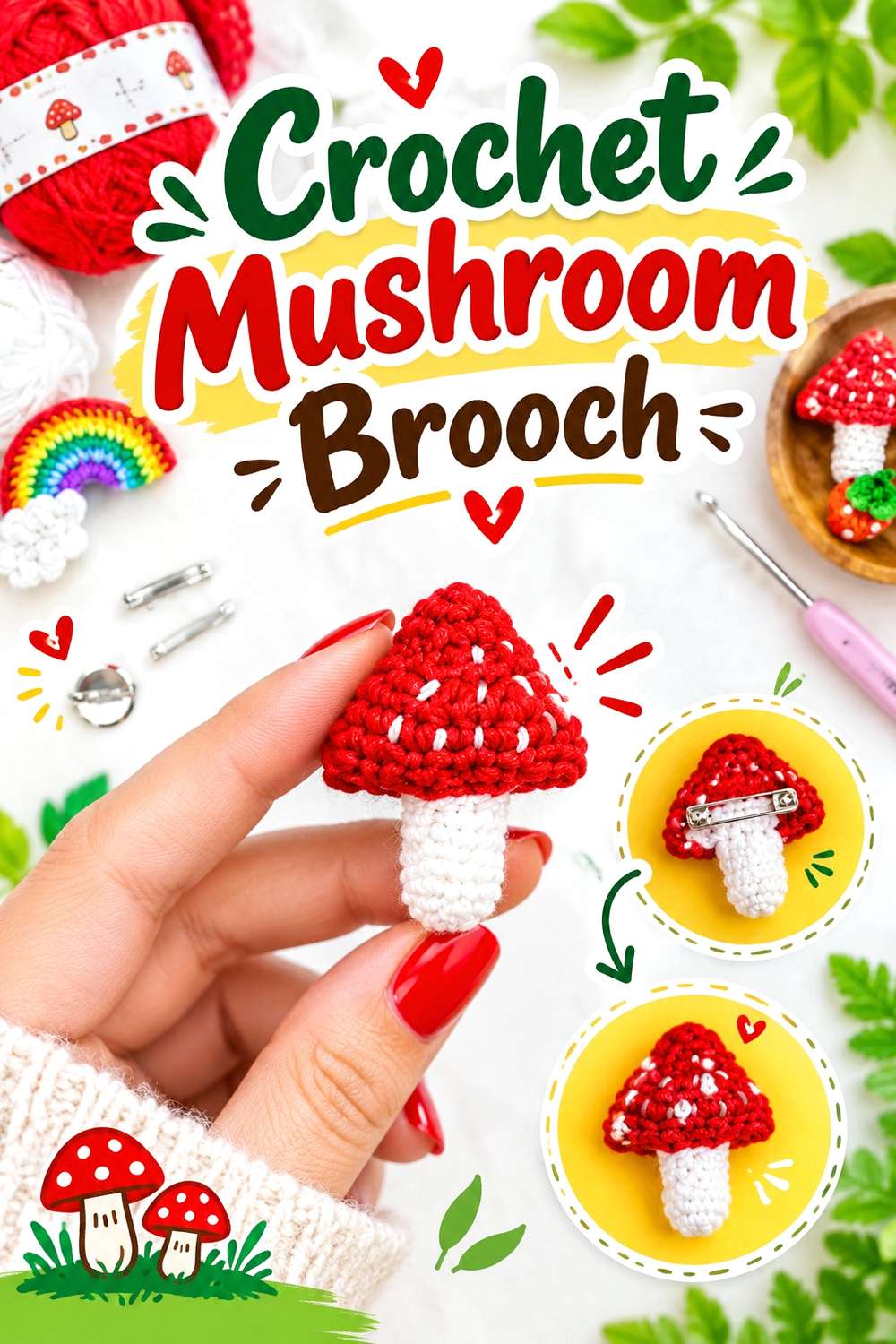 Crochet Mushroom Brooch