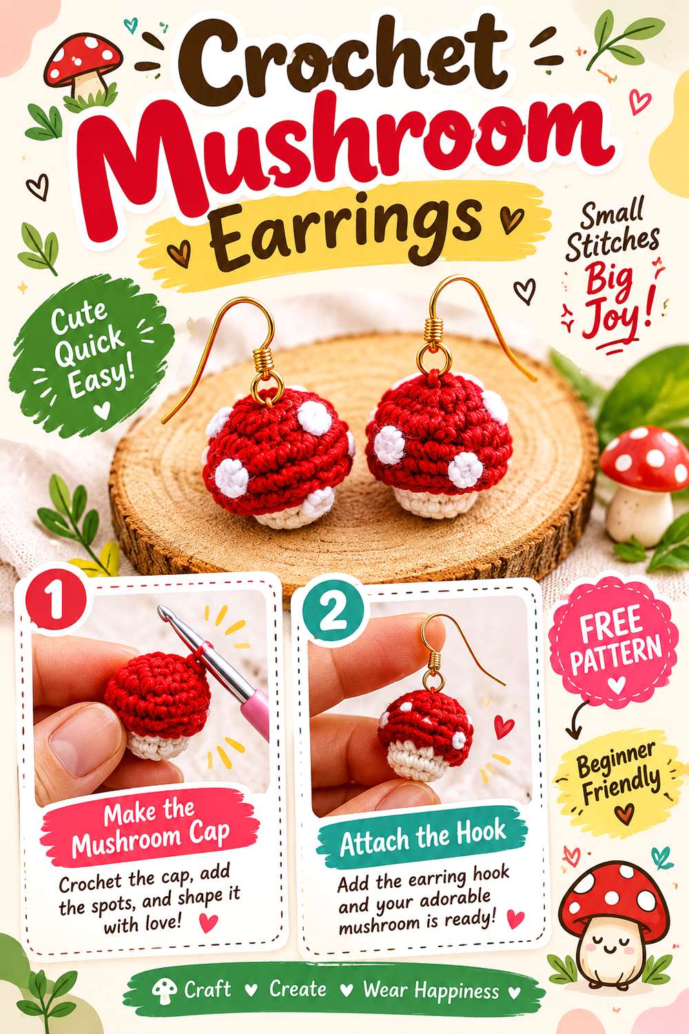 Crochet Mushroom Earrings