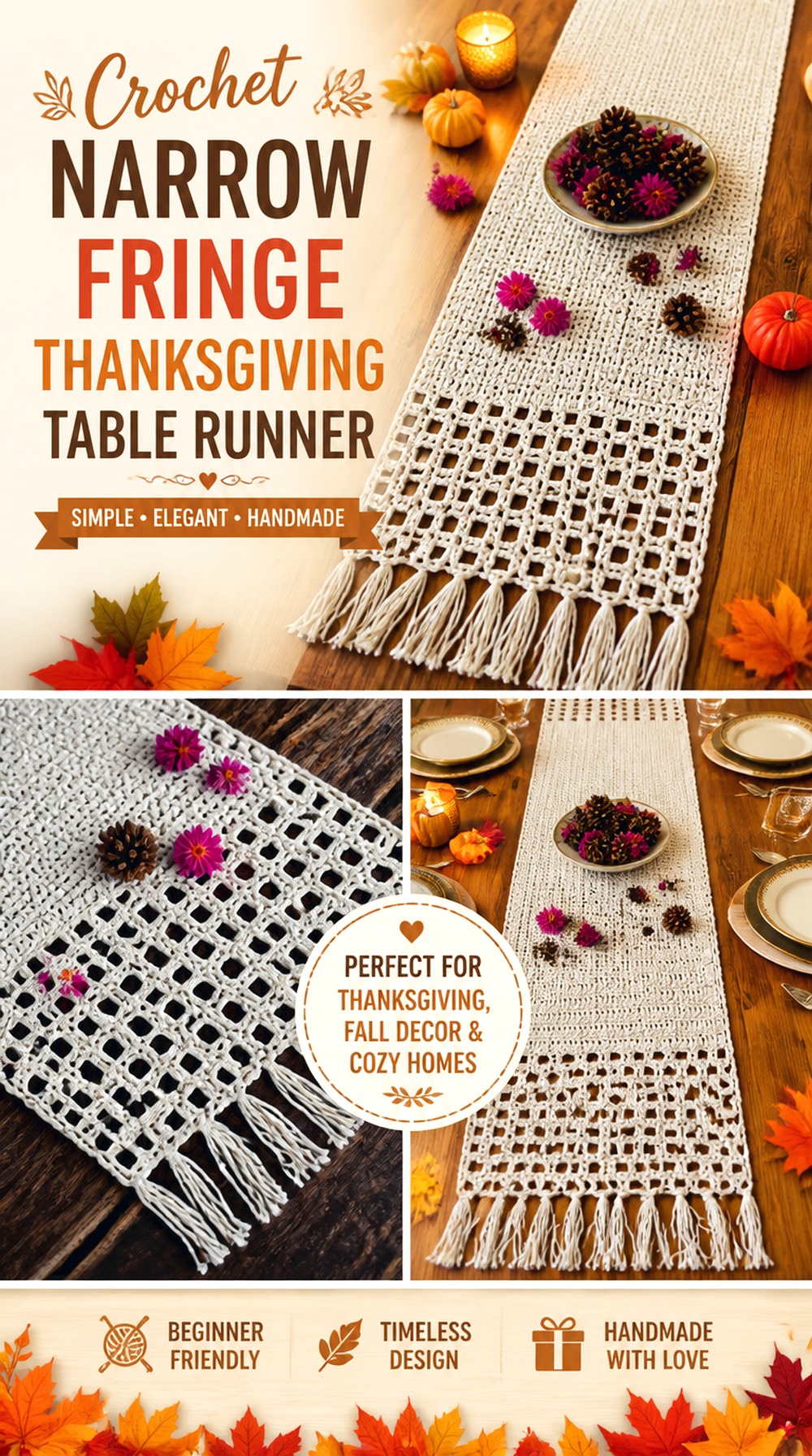 Crochet Narrow Fringe Thanksgiving Table Runner