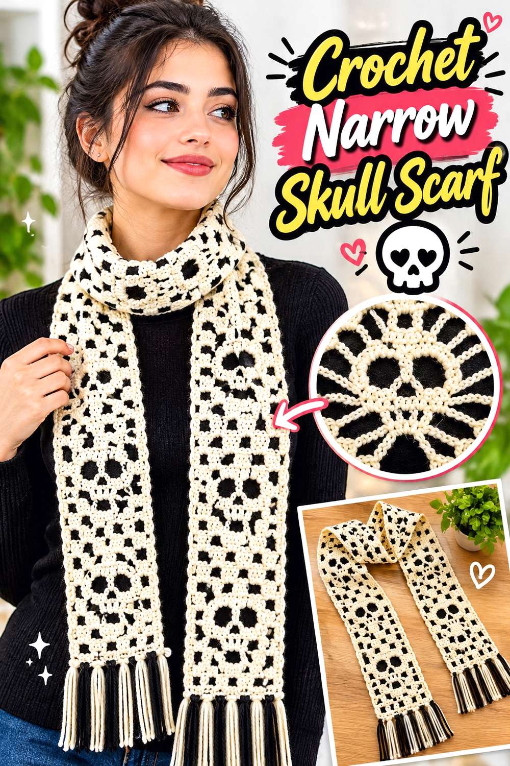Crochet Narrow Skull Scarf