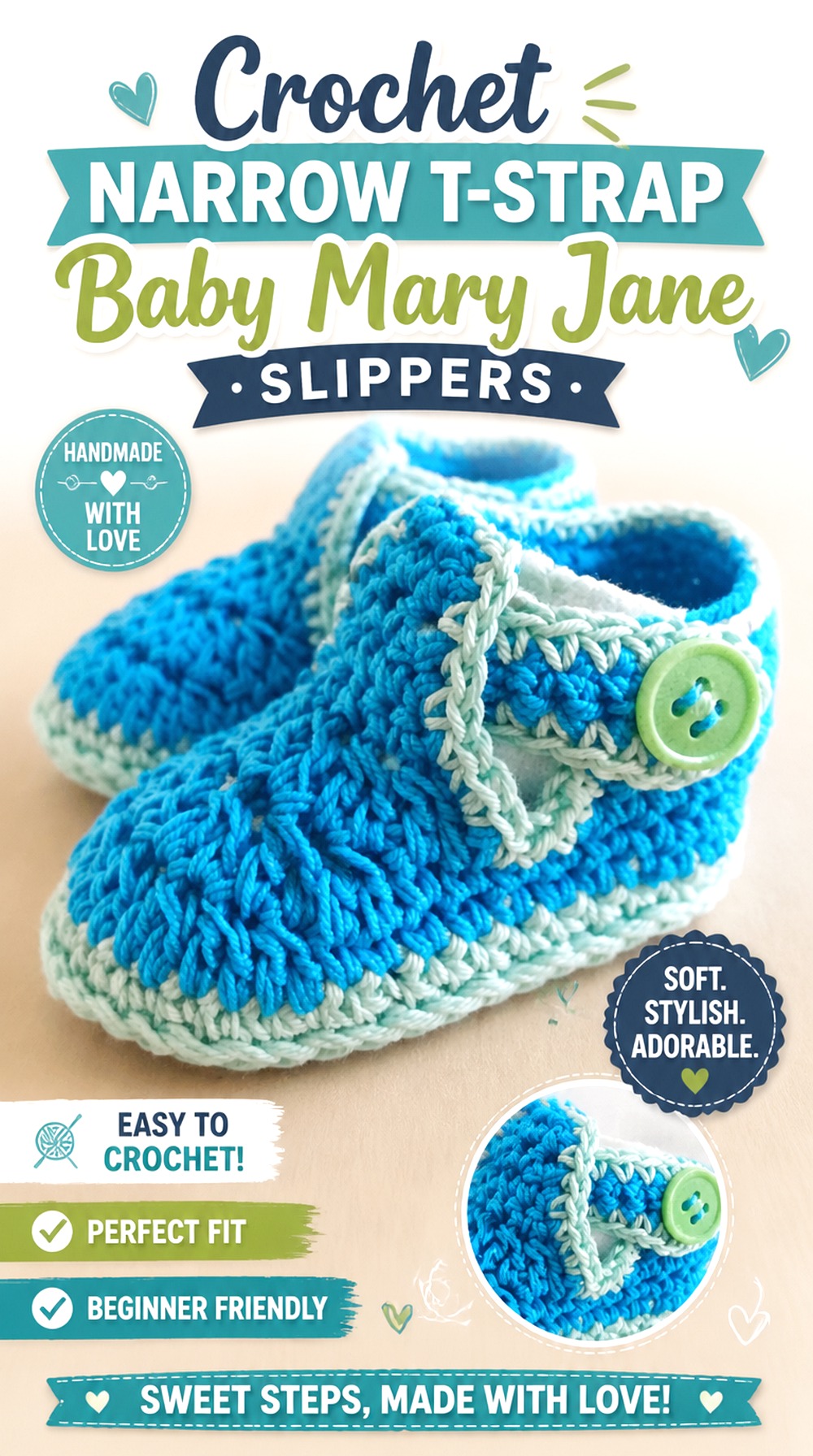 Crochet Narrow T Strap Baby Mary Jane Slippers