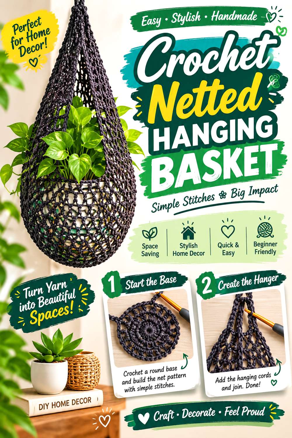 Crochet Netted Hanging Basket