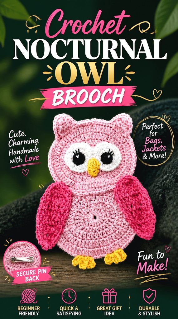 Crochet Nocturnal Owl Brooch